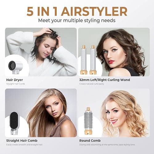 5 in 1 Blow Dryer Brush, Upgrade Hair Dryer Brush Set Negative Ion Air Styler Curling Wrap Air Curler, Hot Air Brush Curling Iron Hair Styling Tools As A Gift for Straight/Curl/Dry/Smooth thumbnail 3