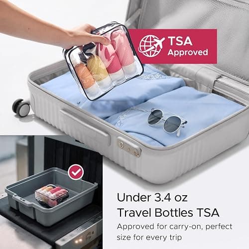LitBear 23 Pack TSA Approved Travel Bottles for Toiletries, Leak Proof Refillable Travel Size Containers Kit with Silicone Squeezable Bottles Jars for Shampoo Lotion Conditioner, in Clear Bag, Pink thumbnail 6