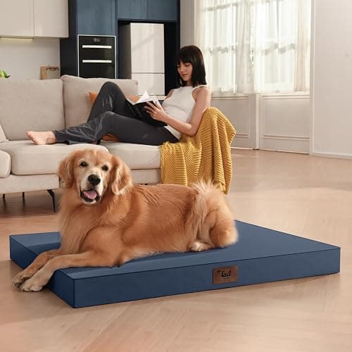 Tail Stories Outdoor Waterproof Dog Bed, Orthopedic Dog Bed for Medium Dogs 30x20 Inch, Egg Crate Foam Pet Bed with Washable Removable Oxford Cooling Cover, Navy thumbnail 5