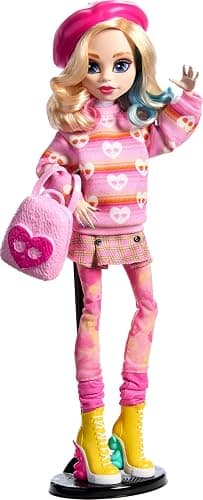 Monster High Wednesday Doll and Accessories, Enid Sinclair Collectible in Pink Fashion with Beret and Backpack, Doll Stand thumbnail 2