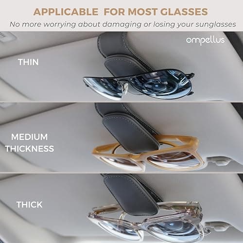 Ompellus Magnetic Leather Sunglass Holder, Eyeglass Hanger Clip for Car Sun Visor, Suitable for Different Size Eyeglasses(Black, 1 Pack) thumbnail 4