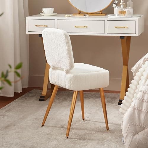 ZYKZYK Updated Vanity Chair, Storage Ottoman with Folding Back & Gold-Toned Metal Legs, Ottoman Seat with Teddy Velvet for Dressing Room Living Room Bedroom, 16" x 12.5" Inch thumbnail 2