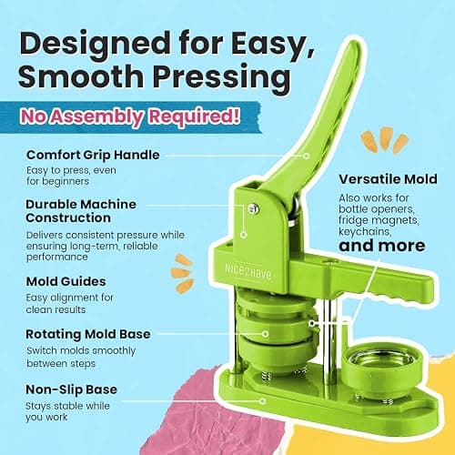 Button Maker Machine – 2.25 Inch (58mm) – Single Mold, Pin Maker Machine Kit with 100 Buttons, 5 Fridge Magnets, 5 Bottle Openers, Cutters, and 500+ Button Designs for DIY Crafts, Green thumbnail 5
