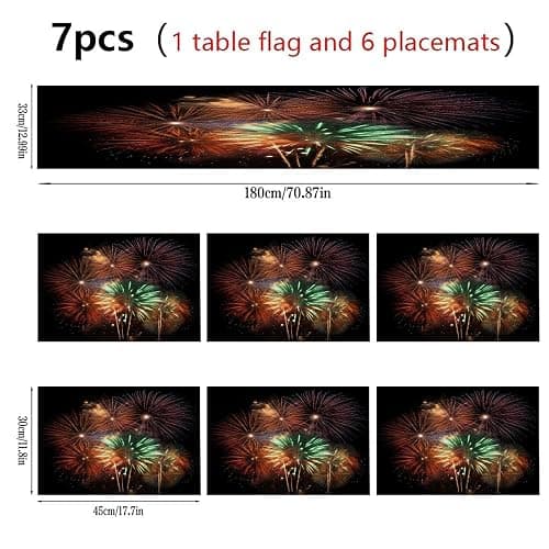 Splendid Fireworks Table Runner and Placemats of 6 Washable Heat Resistant Place Mats with Table Runner Vintage Holiday Table Mat Set for Holiday Party Kitchen Dining Deco thumbnail 3