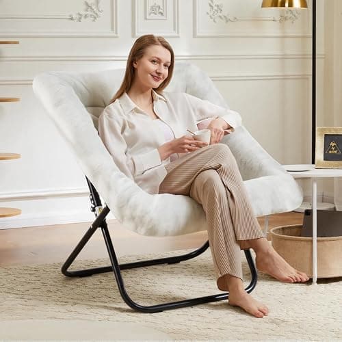 DUMOS Comfy Chair for Adults, Soft Faux Fur Folding Lounge for Bedroom Living Room Dorm Rooms Flexible Reading Chair for Teens, Large Size Foldable (Square-Creamy) thumbnail 7