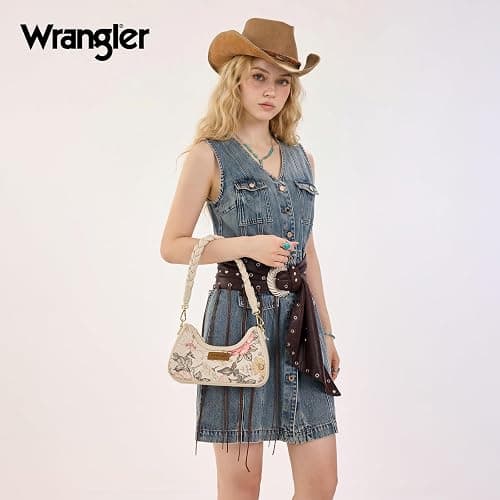 Wrangler Shoulder Purse for Women Floral Hobo Bag Small Cute Handbags | Vintage Flower Print Underarm Bag, Braided Handle, Zipper Closure Clutch, Detachable Straps, for Casual Travel Dates Everyday thumbnail 3