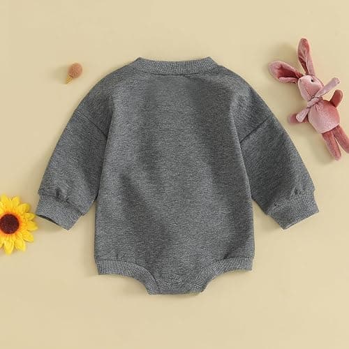 VISGOGO Newborn Infant Baby Boy Girls Oversized Romper Little Dude Sweater Onesie Coming Home Outfit Neutral Clothes - 0-6 Months - Grey-rabbit thumbnail 4
