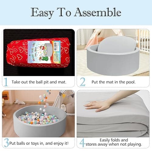 SHJADE Foam Ball Pit, 47.2"x 13.8" Large Ball Pits for Toddlers, Soft Round Kiddie Baby Playpen Ball Pool for Kids, Ideal Gift for Babies Indoor and Outdoor Game, Grey, (Balls not Included) thumbnail 4