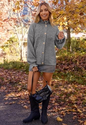 MEROKEETY Women's Fall 2025 Chunky Cardigan Sweaters Trendy Ruffle Button Down Long Sleeve Casual Knit Coat Winter Clothes thumbnail 3