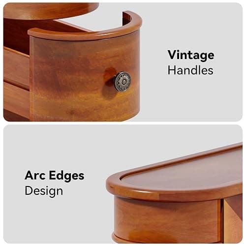 LITTLE TREE Wood End Table with 2 Drawers Sofa Side Table, No Assembly Required Vintage Slim Nightstand Bedside Table for Bedroom thumbnail 6