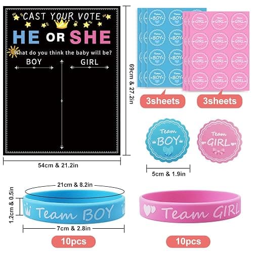 93 Pcs Gender Reveal Party Deko, Geschlecht Verkünden 1 Stück Abstimmung Poster 72 Stück Offenbaren Aufkleber 20 Pcs Team Girl or Boy Deko Silikon Armbänder für Gender Reveal Baby Shower Party - 93pcs thumbnail 3