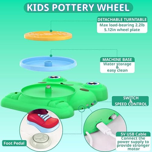 Pottery Wheel for Kids - Complete Pottery Painting Kit Arts and Crafts for Kids Ages 8-12 with 3 Pack Air Dry Clay Art Supplies Toys for Girls Boy Birthday Gift for 6 7 8 9 10 11 12+ thumbnail 4