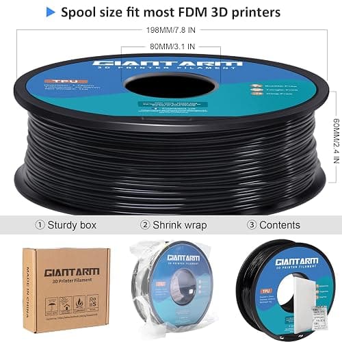 GIANTARM TPU Filament 1.75mm Flexible Soft 3D Printer Consumables Black,95A 1kg Spool (2.2 lbs.), Dimensional Accuracy +/- 0.05 mm thumbnail 2