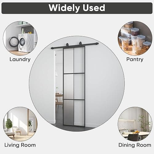 Barnsmith 24in x 84in Aluminum Glass Barn Door with 4.3FT Hardware, Frosted Tempered Glass, 6 Lattice, Lightweight Sliding Door, Easy Assembly - 24"x84" thumbnail 6