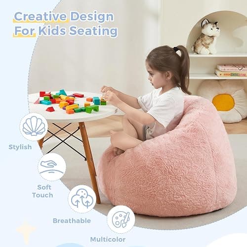 MAXYOYO Bean Bag Chair for Kids, Shell Shaped Bean Bag Couch for Boys and Girls, Toddler Chair Bean Bag Sofa for Playroom, Nursery Room, Pink thumbnail 8
