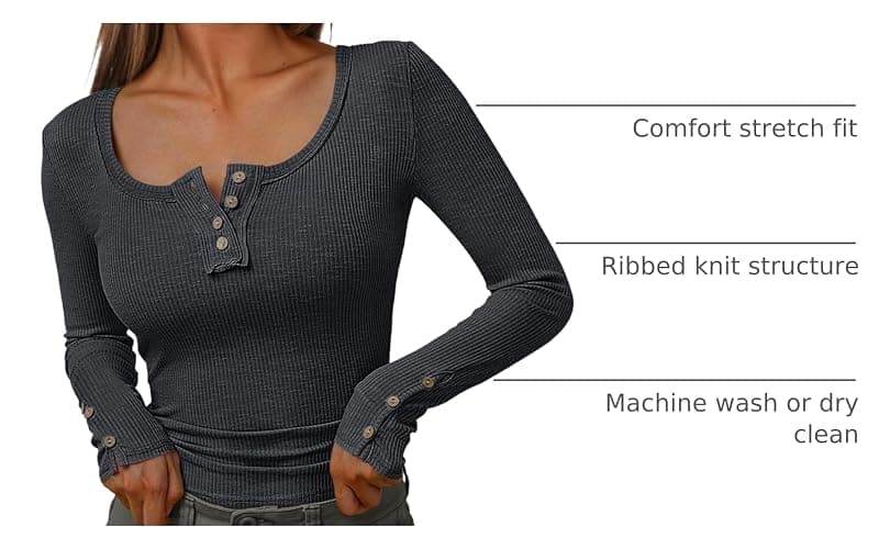 Kissfix Long Sleeve Shirts for Women Fall Winter Henley Tops Business Casual Ribbed Blouses Fashion Trendy Outfits 2025 thumbnail 4