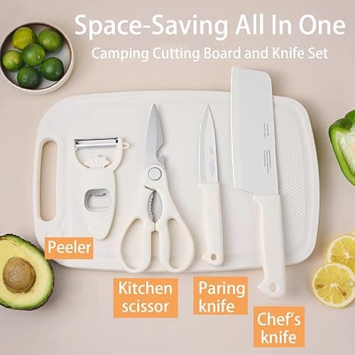 WEISHEHUG Knife and Cutting Board Set, 5 In1 Travel Small Cutting Boards with Knife Camping Essentials Cream Colored Chopping Board for Travel College thumbnail 4