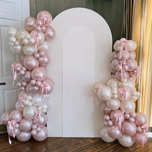 Double Stuffed Pearl White and Pink Balloons, 50pcs Double Stuffed Pearl Sand White Dusty Retro Pink Latex Balloons for Women Girls Boho Birthday Party Baby Shower Bridal Shower Wedding Engagement thumbnail 2