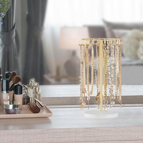 Mkono Necklace Holder Metal Jewelry Display Stand Necklace Organizer with 22 Hooks for Storage and Hanging Bracelet Keychain Home Room Decor for Women,Gold thumbnail 2