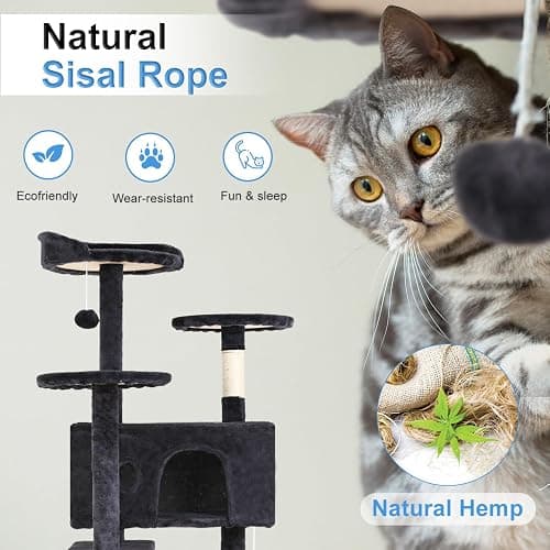 FDW | 54" Cat Tree Tower | Dark Gray | Multi-Level Indoor Activity Center with Sisal Scratching Posts, Condos, Plush Perches, Hanging Cat Toys | Sturdy, Easy to Assemble | for Kittens & Adult Cats thumbnail 4