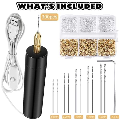 Lanties Electric Resin Drill Set, Including 300 Gold Silver Eye Screws, 10 Twist Drill Bits Tools, Electric Mini Drill with Wrench Hex Pin Vise for Casting Resin DIY Molds Keychain Craft Making thumbnail 2
