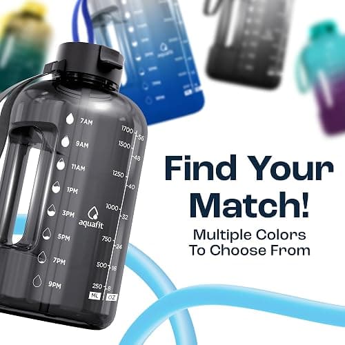 AQUAFIT 64 oz Water Bottle with Time Marker - Straw & Chug Lid - BPA Free Half Gallon Gym Water Bottle with Handle - Big Gallon Jug (Gray, 64 Ounces) thumbnail 8