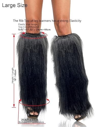 FHQHTH Fuzzy Faux Fur Leg Warmers Fur Heels Long Boots Cuff Cover has Elasticity One Pair Dionysia Boot cover Carnival 18" - Red thumbnail 4