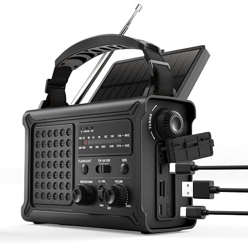 Emergency Radio, 12000mAh Solar Hand Crank NOAA Weather Radio, Black | Hand Crank Radio, 8500mm² Solar Panel, AM/FM/WB, 5W Flashlight, Reading Light, SOS for Outages, Camping & Survival - Image 1