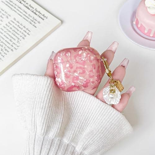 Lovmooful Compatible for AirPods 4th Case Cute Leopard Print Cool Cheetah Shell Pattern with Chain Design for Women Girls Soft TPU Shockproof Protective Cover Case for AirPods 4-Pink thumbnail 2