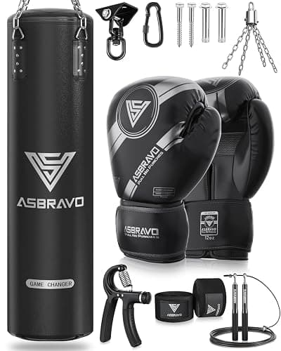 ASBRAVO Punching Bag for Adults, 4ft PU Heavy Boxing Bag Set 12OZ Gloves for MMA Muay Thai Kickboxing Training Home Gym, Martial Art (Unfilled) - Image 1