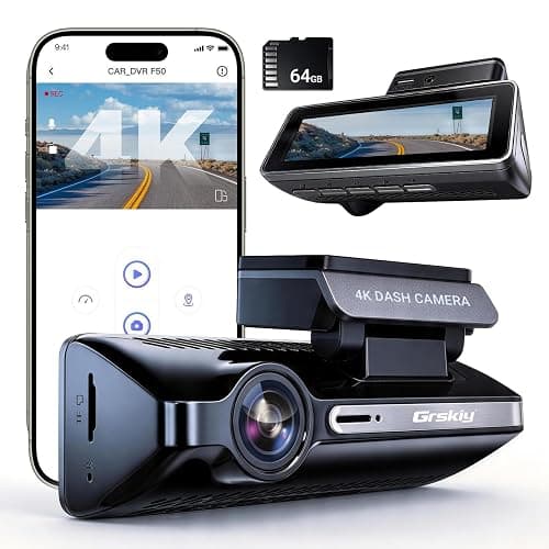 Grskiy 4K Dash Cam Front and Rear, Car Dash Camera with Built-in GPS, 5GHz WiFi, Night Vision, G-Sensor, 64GB SD Card, Loop Recording, 3.59 Inch Screen, 170° Wide Angle, Parking Monitor - Image 1