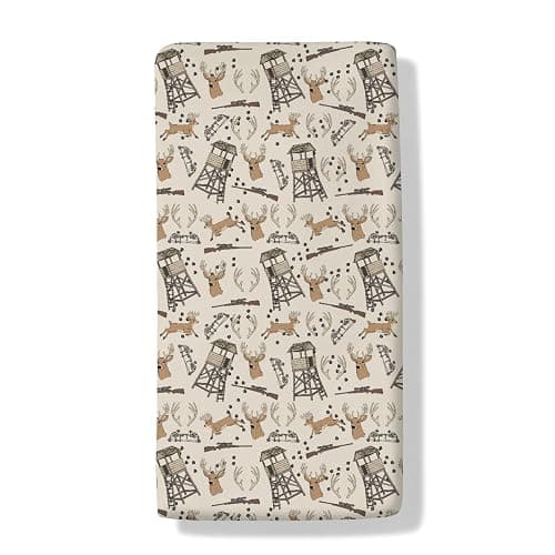 Deer Hunting Baby Crib Sheets Hunter Tree Stand Soft Breathable Baby Sheets Wild Animals Hunter Fitted Crib Mattress Cover for Standard Mattress 28x52in - Image 1