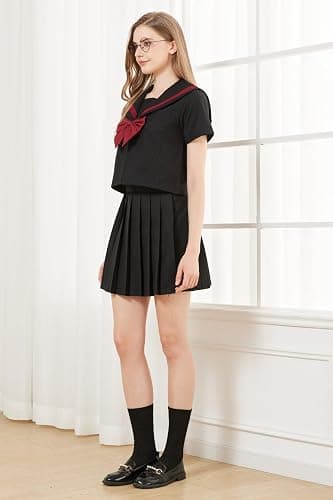 Yarawphy Women's Japanese School Girls Uniform Sailor Costume Long Sleeve Anime Cosplay Pleated Skirt with Glasses Socks thumbnail 3