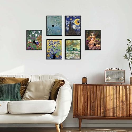 Hamduker Cat Wall Art Monet Prints Vintage Canvas Wall Art Funny Cat in Water Lilies Posters for Room Bedroom Living Room Bathroom Wall Decor Aesthetic (Size: 8''x10''x1pcs) thumbnail 6