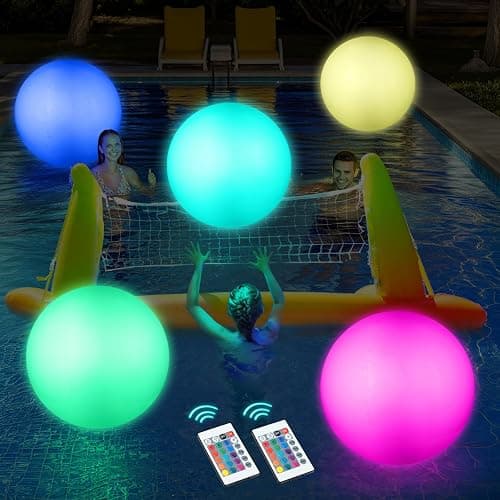 Icnice Pool Toys, LED Beach Ball, Glow in Dark Party Supplies, 4 Pack Inflatable Light up Ballon 12'' Floating Pool Light with Remote 16 Color 4 Mode - Image 1