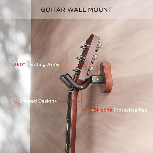Gitarren-Wandhalterung, U-Form Gitarrenwandaufhänger, Gitarrenzubehör mit 5 Gitarrenplektren, Gitarren-Wandhalterung Aufhänger für Akustikgitarre, E-Gitarre, Banjo, Bass, Mandoline (Stil B-Rosewood) thumbnail 5