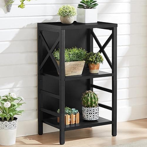MNEETRUNG Small Bookshelf,3 Tier Industrial Bookcase with Metal Frame and Backboard,Low Black Book Shelf,Book case for Small Spaces,Living Room,Bedroom and Home Office thumbnail 2