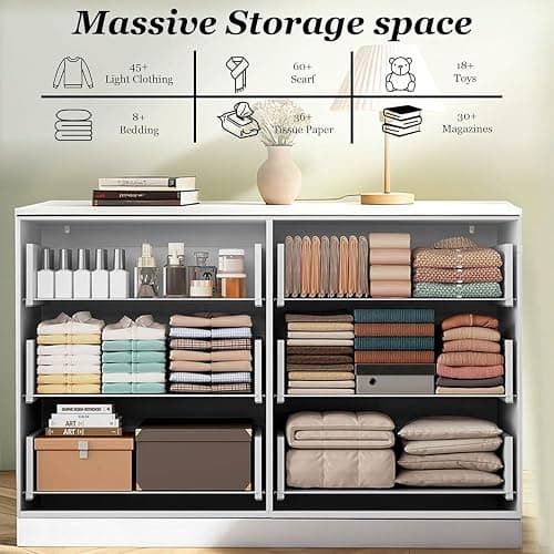 MUTOVA White 6 Drawer Dresser for Bedroom Modern Chests of Drawers with Gold Handle 47" Wooden Closet Dresser Long Storage Cabinet Organizer Dresser TV Stand thumbnail 4