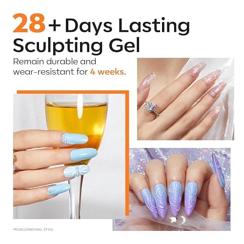 modelones 3D Nail Gel Kit, Gel Nail Art 3D Sculpting Gel with Nails Art Brushes for Chrome Powder for Nails and Rhinestones for DIY at Home & Salon, 9g No Wipe Needed thumbnail 4