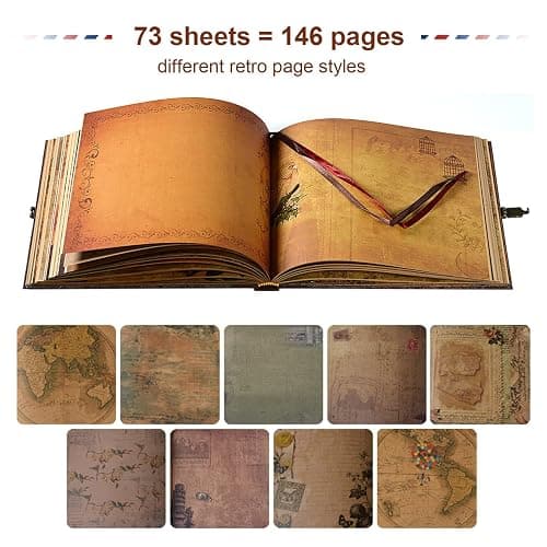 JIMBON Our Adventure Book Scrapbook Photo Album Retro Style Embossed Letter Cover Travel Diary Journal Scrap Book Kit For Couples,Memory Book For Anniversary Wedding thumbnail 4