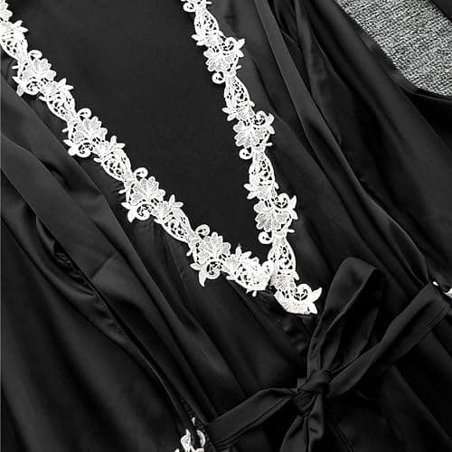 Women's 5 Piece Sleepwear Floral Lace Satin Cami Pajama Set Silk Dress Nightgown with Robe Loungewear Nightwear Sets thumbnail 2