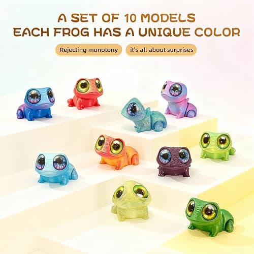 WJOVK 3D Printed Big-Eyed Frog Toy,10 PackArticulating Realistic Animal Pendant,Unique Desk Decor & Flexible Gift Idea (10PC Frog) thumbnail 5