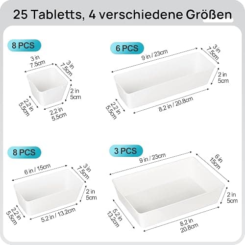 Vtopmart 25 PCS Plastic Drawer Organizers Set, 4-Size Versatile Bathroom and Vanity Drawer Organizer Trays, Storage Bins for Makeup, Bedroom, Kitchen Gadgets Utensils and Office thumbnail 2