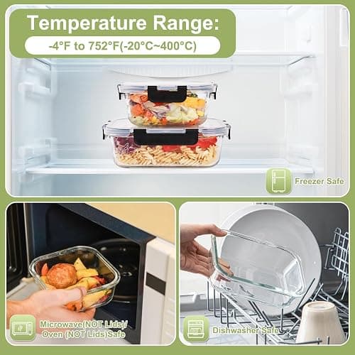 Liuruiyu 8 Pack Glass Food Storage Containers with Lids, Meal Prep Containers, Airtight Bento Boxes with Leak Proof Locking for Microwave, Oven, Freezer and Dishwasher, BPA Free thumbnail 4