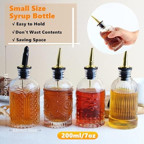 Shining Craft Syrup Dispenser Bottles Set, 4 Pack 7 OZ Bottles With Metal Pour Spout and Labels for Syrups, SC055 (4 Pack) thumbnail 4