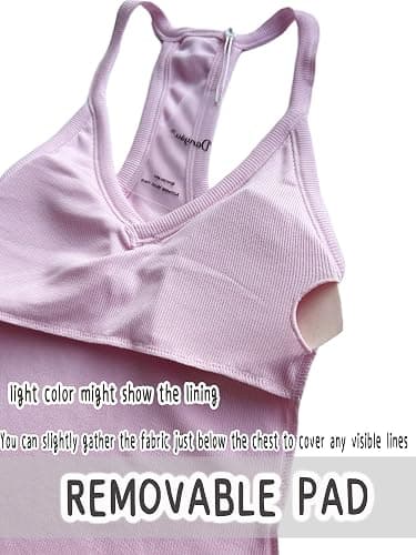 Danysu V Neck Racer Back Tank Top for Women Padded Ribbed Long Tank Fitted Basic Cami Tops thumbnail 4