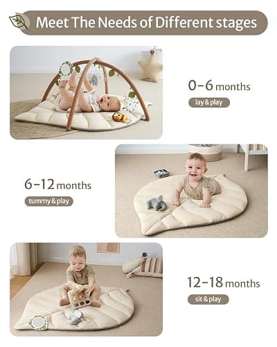 Blissful Diary Baby Play Gym & Activity Mat, Leaf Shaped Baby Tummy Time Play Mat with 6 Detachable Toys, Promotes Motor Skills & Sensory Development, Newborn Baby Essentials Gift, Oatmeal Beige thumbnail 5