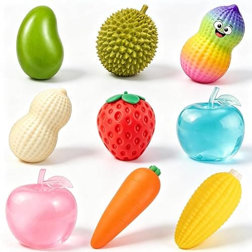 9 Pcs Squishy Fun Box Squishies Sets, Mystery Packs Sensory Toys | Mango Peanut Strawberry Apple Carrot Corn Squeeze Stress Ball Relief Hand Relax Desk Decor Party Favor Gifts for Adult - Image 1