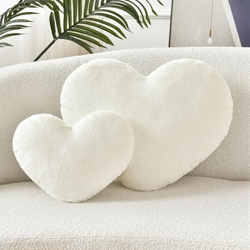 Petrella Throw Pillows Heart Pillow Cute Fuzzy Pillows for Bed Livingroom Home Decor Cushion Decorative Aesthetic Preppy Pillows White,Small 13"x10" thumbnail 3
