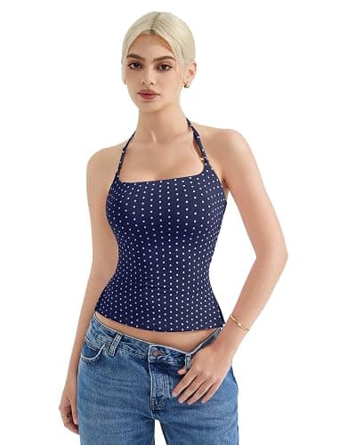 SUUKSESS Women Halter Double Lined Tank Top Backless Going Out Camisole Crop Top thumbnail 2